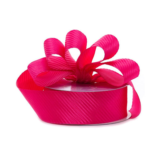 Bright Pink Striped Ribbon | Pink Ribbed Ribbon | Shocking Pink Diagonal Embossed Satin Ribbon - 7/8in. x 25 Yards (pm57081036)