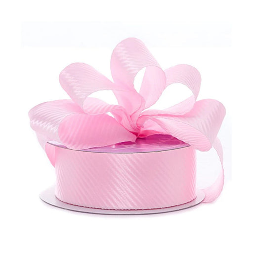 Pink Striped Ribbon | Pink Ribbed Ribbon | Pink Diagonal Embossed Satin Ribbon - 7/8in. x 25 Yards (pm57081038)