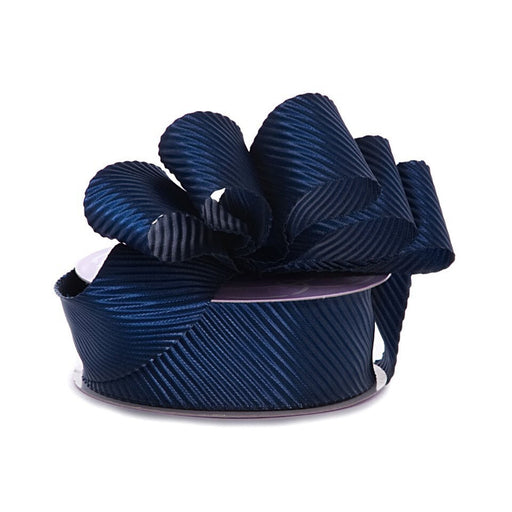 Navy Striped Ribbon | Navy Ribbed Ribbon | Navy Blue Diagonal Embossed Satin Ribbon - 7/8in. x 25 Yards (pm57081072)