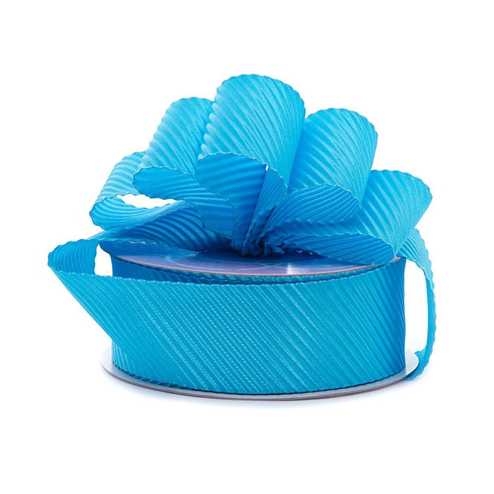 Turquoise Striped Ribbon | Blue Ribbed Ribbon | Turquoise Blue Diagonal Embossed Satin Ribbon - 7/8in. x 25 Yards (pm57081076)
