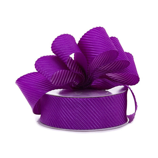 Purple Striped Ribbon | Purple Ribbed Ribbon | Purple Diagonal Embossed Satin Ribbon - 7/8in. x 25 Yards (pm57081080)