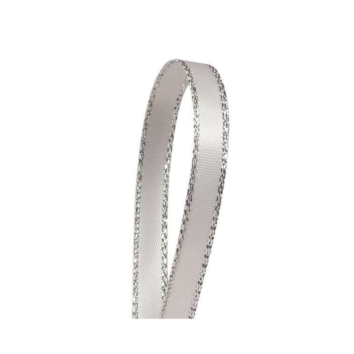 White Silver Ribbon | Narrow Wedding Ribbon | White Silver Edge Satin Ribbon - 1/4in. x 50 Yards (pm575190210)