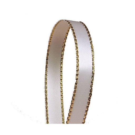 White Gold Ribbon | White Gold Bows | White Gold Edge Satin Ribbon - 3/8in. x 50 Yards (pm57520310)