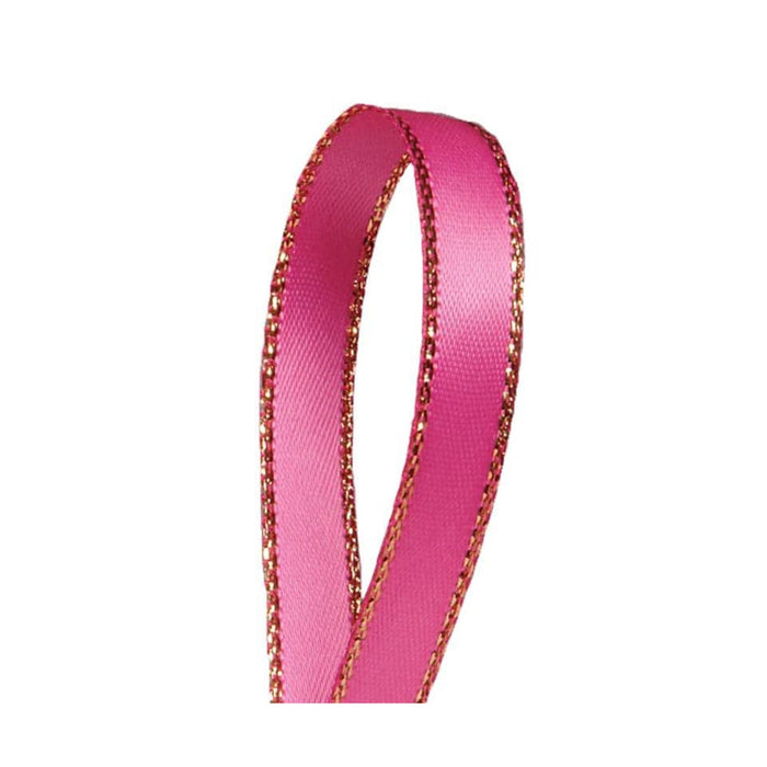 Pink Gold Ribbon | Hot Pink Satin Ribbon | Hot Pink Gold Edge Satin Ribbon - 3/8in. x 50 Yards (pm57520333)
