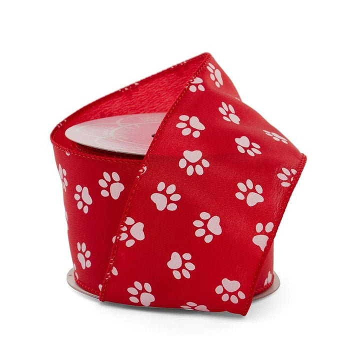Wired Paw Print Ribbon | Wide Paw Print Ribbon | Paw Print Satin Wired Ribbon - 2 1/2in. x 10 Yds (pm58224603)