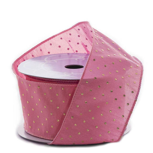 Pink Dot Taffeta Ribbon | Big Pink Bows | Bubble Gum Gold Metallic Dot Taffeta Ribbon - 2 1/2in. x 10 Yards (pm59022537)