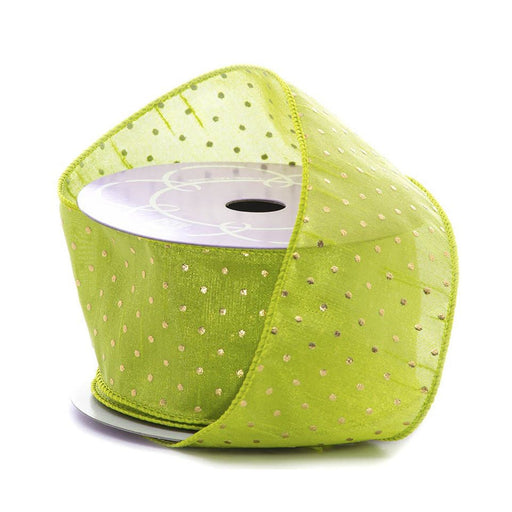 Green Taffeta Ribbon | Green Wreath Ribbon | Apple Green Gold Metallic Dot Taffeta Ribbon - 2 1/2in. x 10 Yards (pm59022567)