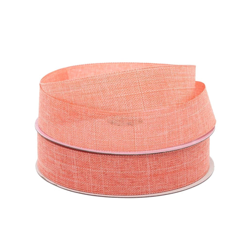 Coral Linen Ribbon | Coral Textured Ribbon | Faux Linen Ribbon - Light Coral - 5/8in. x 25 Yds (pm59600542)