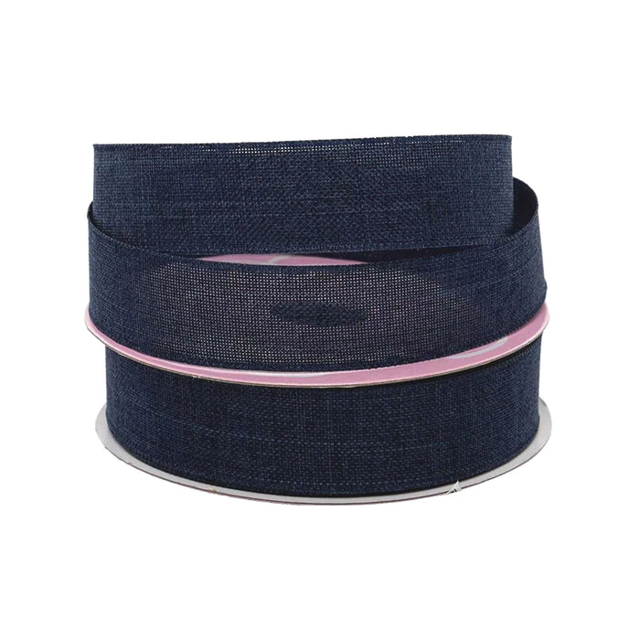 Navy Linen Ribbon | Dark Blue Linen Ribbon | Faux Linen Ribbon - Navy Blue - 5/8in. x 25 Yds (pm59600572)