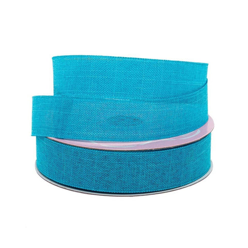 Turquoise Linen Ribbon | Blue Linen Ribbon | Faux Linen Ribbon - Turquoise - 5/8in. x 25 Yds (pm59600575)