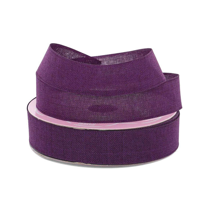 Purple Linen Ribbon | Purple Textured Ribbon | Faux Linen Ribbon - Eggplant - 5/8in. x 25 Yds (pm59600584)