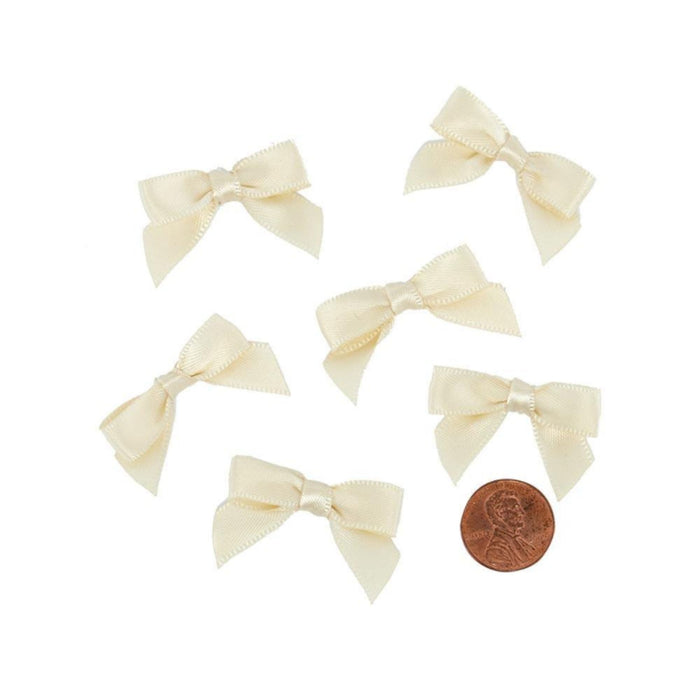 Premade Ivory Bows, Ivory Satin Bows - Pre-Tied - 1 3/8in. - 50 Pieces/Pkg. (pm601352)
