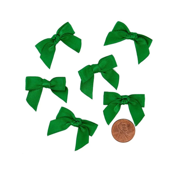 Green Bows, Emerald Green Satin Bows - Pre-Tied - 1 3/8in. - 50 Pieces/Pkg. (pm601360)