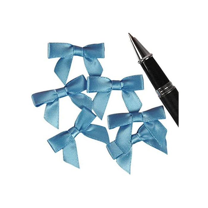 Blue Premade Bows, Blue Satin Bows, Satin Bows - Copenhagen Blue - 1 3/8in. x 1in. - 50 Pieces/Pkg. (pm601376)