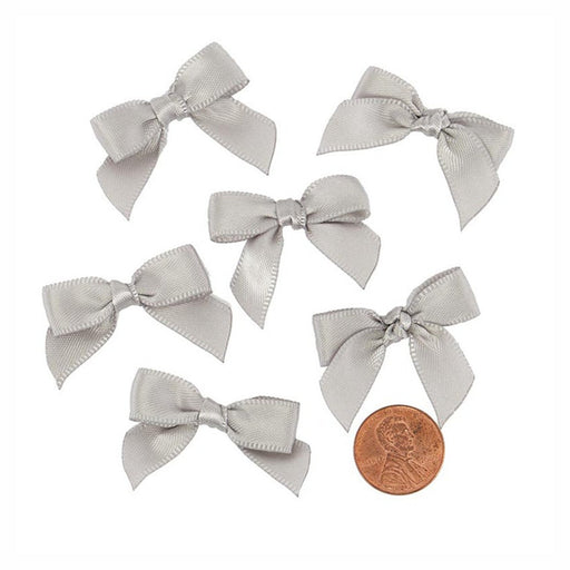 Silver Satin Bows - 1 3/8in. x 1in. - 50 Pieces (pm601399)