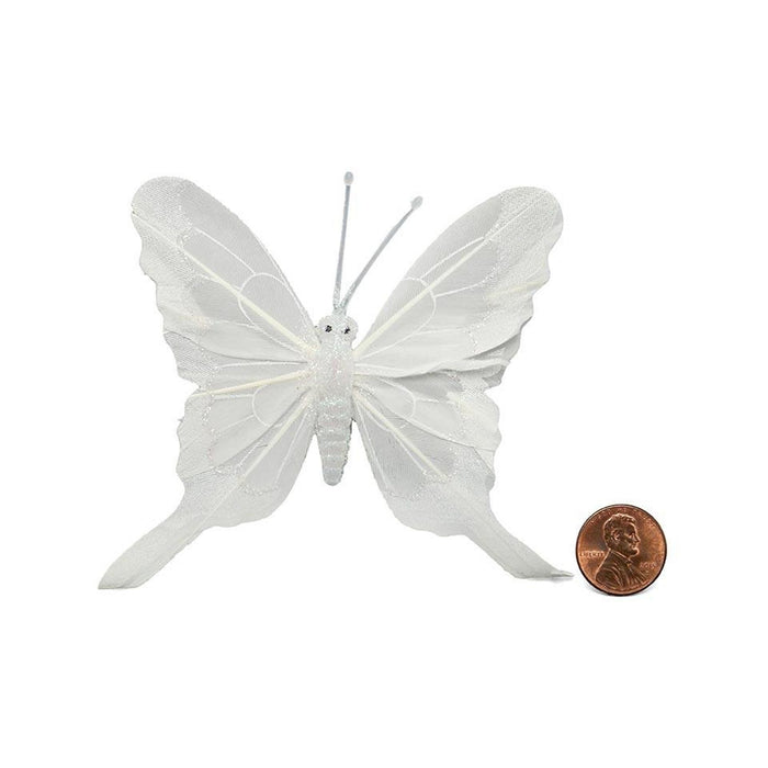 White Butterflies | White Butterfly Clips | White Wedding Butterfly Décor - 4 x 3 3/8in. - 12 Pieces/Pkg. (pm60910410)