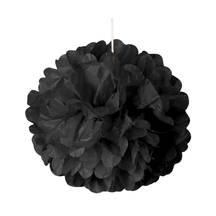 Large Black Poms | Black Ceiling Decor | Black Tissue Paper Pom Poms - 8in. - 5 Pieces/Pkg. (pm892310820)