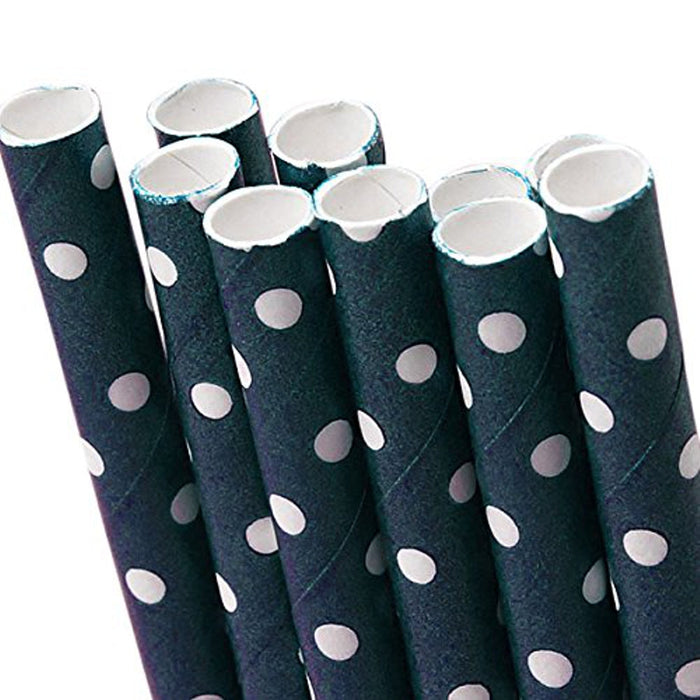 Navy Blue Polka Dot Paper Straw - 7 3/4in. x 1/4in. - 10 Count (pm9685271)