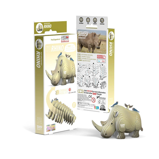Rhino Puzzle | Rhino Toy | Rhino Figure | EUGY Rhinoceros 3D Puzzle - Completed Size 3.39in. L x 1.69in. W x 2.28in. H (sl105657)